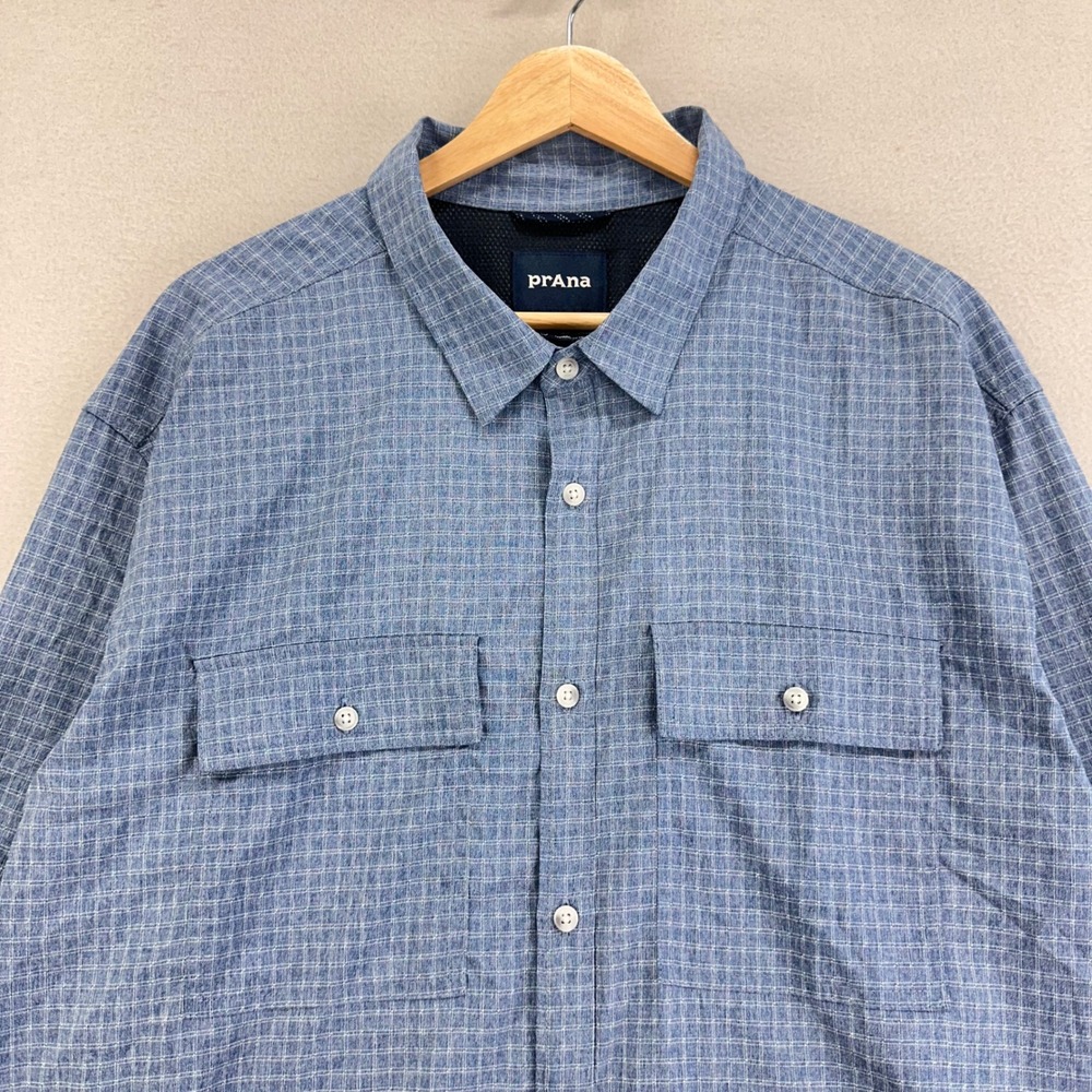 Prana Garvan Shirt Mens XL Blue Long Sleeve Performance Vented Hiking Fishing